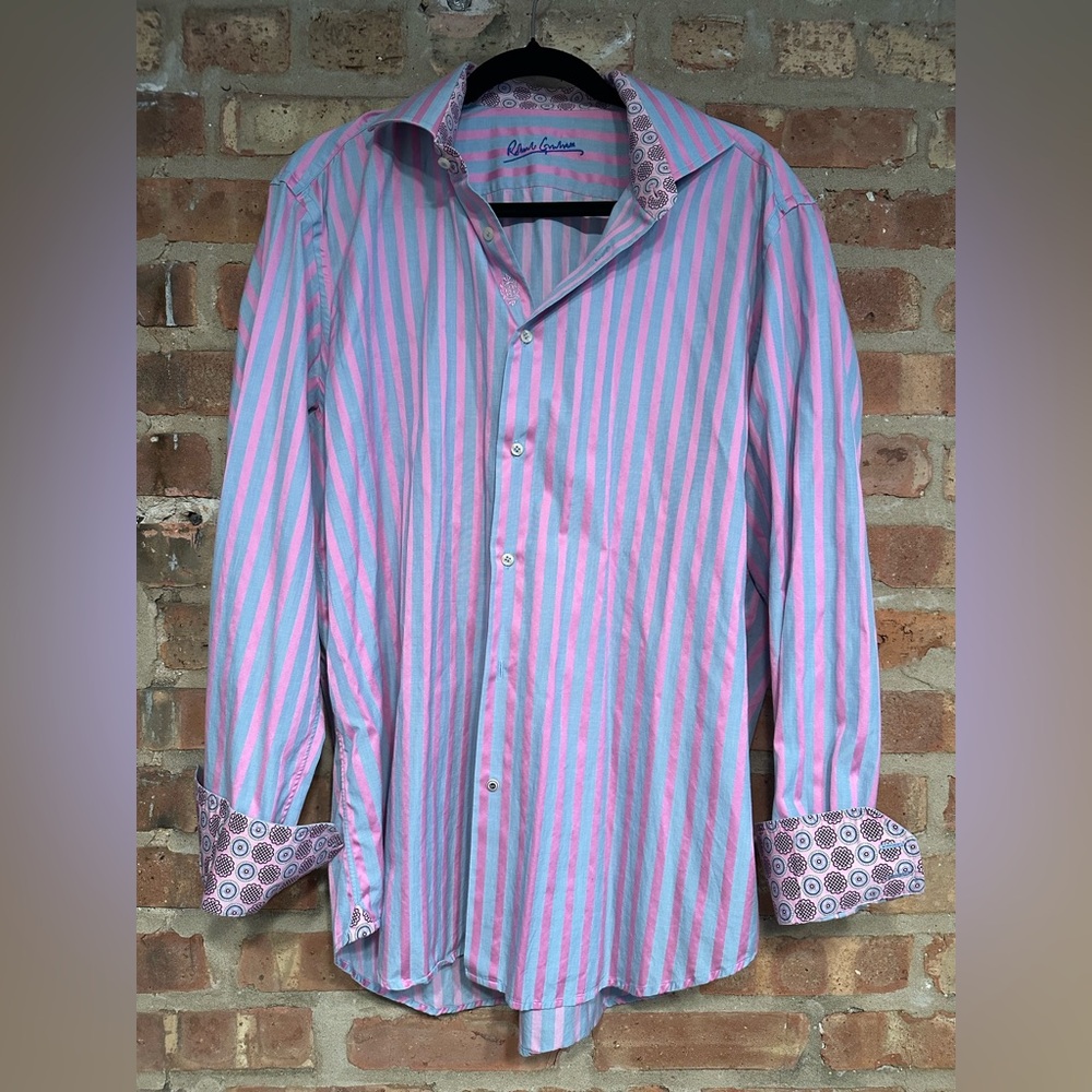 Robert Graham Pink and Blue Striped Men's Shirt